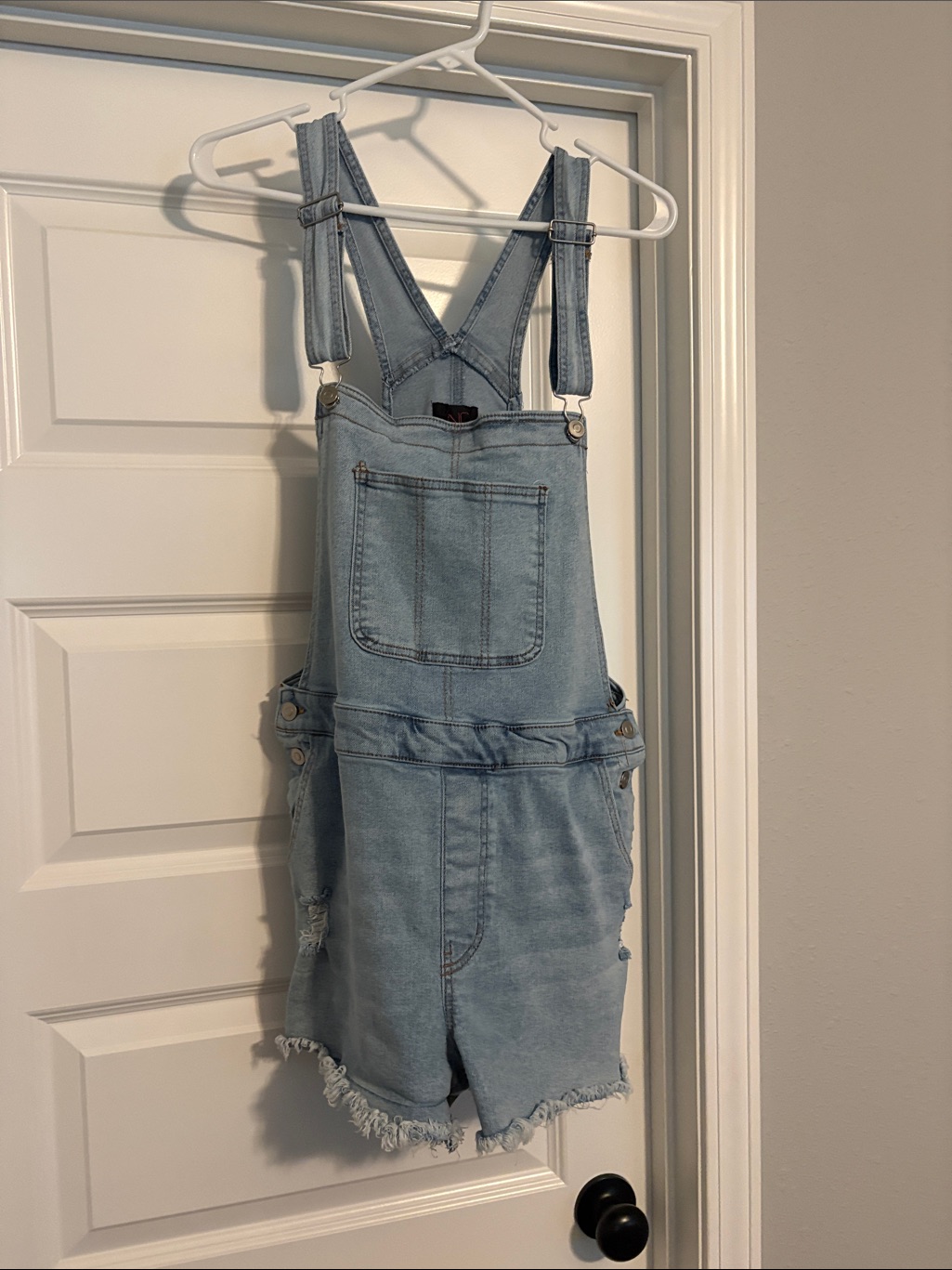 No Boundaries Light Blue Denim Short Overalls
